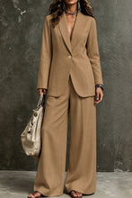 Load image into Gallery viewer, Women's Linen-Look Single-Button Blazer & Wide-Leg Trouser Suit Set