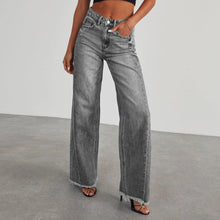 Load image into Gallery viewer, Mandotos Fashion High Waist Jeans With Pockets Slim Fit Straight Wide Leg Denim Pants