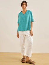Load image into Gallery viewer, Linen V Neck Short Sleeve Shirt PENNY