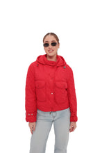 Load image into Gallery viewer, Studded Light Demi-Season Hooded Cropped Jacket in Red