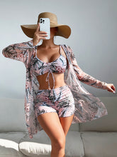 Load image into Gallery viewer, Mesh Cover-Up Three-Piece Swimwear Set – Bikini with Leg-Length Briefs