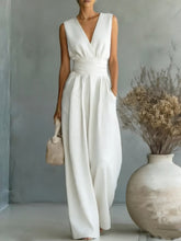 Load image into Gallery viewer, Women's Elegant V-Neck Sleeveless Jumpsuit – Waist-Cinching Straight Leg