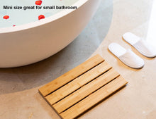 Load image into Gallery viewer, Compact Bamboo Bath Mat – Non-Slip, Quick Dry Wooden Shower Floor Mat for Small Bathrooms, RVs, and Tight Spaces, Easy to Clean, 15.8" X 10.2"