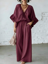 Load image into Gallery viewer, Women's Loose-Fit V-Neck Top & Wide-Leg Pants Two-Piece Set