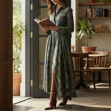 Load image into Gallery viewer, Women's Printed Lapel Slim-Fit Dress – Elegant Commuter Style