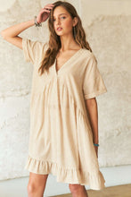 Load image into Gallery viewer, Ruffled Hem Striped V-Neck Babydoll Dress For Women – Playful, Chic, Versatile, Perfect for Casual to Semi-Formal Occasions