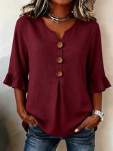 Load image into Gallery viewer, Women's Cotton Linen V-Neck Button-Up Blouse — Summer Casual Top