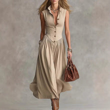 Load image into Gallery viewer, Women's Sleeveless Lapel Collar Maxi Dress – Slim Fit Patchwork