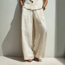 Load image into Gallery viewer, Linen Blend V-Neck Buttoned Vest & High-Waist Wide-Leg Pants Set – 5 Colors S–3XL