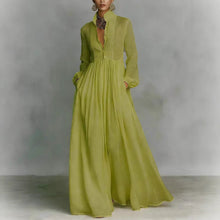 Load image into Gallery viewer, Women's French Style Long Sleeve Pleated A-Line Maxi Dress