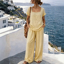 Load image into Gallery viewer, Women's Square-Neck Short-Sleeve Pantsuit – Cotton Blend Two-Piece Set