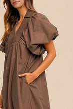 Load image into Gallery viewer, Smocked Puff Sleeve Midi Dress For Women – Feminine and Stylish Midi Dress with Dramatic Puff Sleeves and Flattering Smocked Bodice