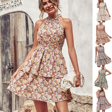Load image into Gallery viewer, Summer Printed Halter Dress Fashion Boho Backless Ruffled A-Line Beach Dresses For Womens Clothing