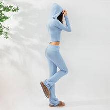 Load image into Gallery viewer, Women’s Knitted Hooded Two-Piece Set – Cardigan & High-Waisted Pants Suit