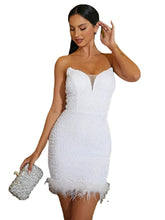 Load image into Gallery viewer, Tube Top Feather Slit Mid-length Polyester Evening Dress