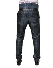 Load image into Gallery viewer, Dolce & Gabbana Blue Silver Shiny Silk Skinny Men Trouser Pants