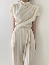 Load image into Gallery viewer, Stand Collar Pleated Sleeveless Top + High Waist Pleated Wide Leg Pants set