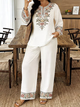 Load image into Gallery viewer, Women’s Ethnic Two Piece Set with Long Sleeve Shirt and Cropped Pants