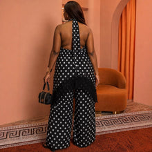 Load image into Gallery viewer, Women's Polka Dot Halter Top & Wide-Leg Pants Set – Lace-Hem, Open Back