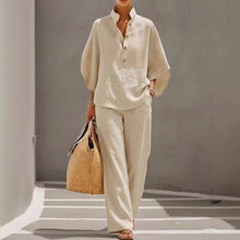 Load image into Gallery viewer, Women’s Casual Shirt and Full-Length Pants Set