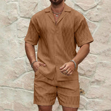 Load image into Gallery viewer, Stylish Men's Summer Tracksuit - Relaxed Fit Two-Piece Lapel Shirt & Shorts for Beach Holidays