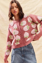 Load image into Gallery viewer, SO ME Strawberry Fruit All Over Button Sweater Cardigan