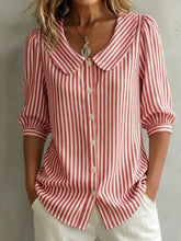 Load image into Gallery viewer, Striped V-Neck Top – Three-Quarter Sleeve Casual Shirt