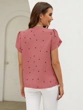 Load image into Gallery viewer, Women's V-Neck Heart Print Blouse – Petal Sleeve Pleated Front Elegant Top