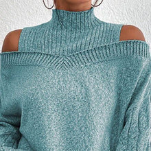 Load image into Gallery viewer, Women's Cold Shoulder Sweater - High Neck Cut Out Pullover Long Sleeve