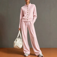 Load image into Gallery viewer, Women's Stand-Collar Button Cardigan & Wide-Leg Pants Set