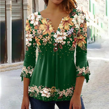 Load image into Gallery viewer, Women’s V-Neck 3/4 Sleeve Button-Front Tunic Blouse