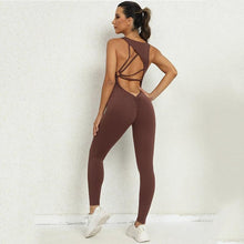 Load image into Gallery viewer, Yoga Jumpsuit V-shaped Back Design Sleeveless Fitness Running Sportswear Stretch Tights Pants For Womens Clothing