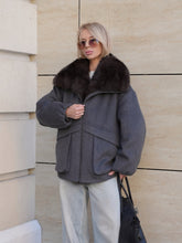 Load image into Gallery viewer, Rimini Genuine Fur Trim Wool Blend Parka in Graphite