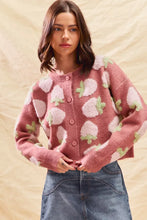 Load image into Gallery viewer, SO ME Strawberry Fruit All Over Button Sweater Cardigan