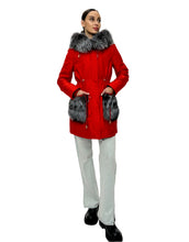 Load image into Gallery viewer, Roma Genuine Silver Fox Fur Rabbit Fur Insulated Parka in Red