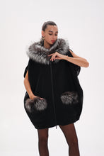 Load image into Gallery viewer, Saga®Furs Silver Fox Wool Alpaca Poncho Vest in Black