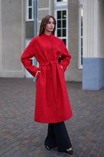 Load image into Gallery viewer, Band Collar Wool Blend Coat in Autumn Red