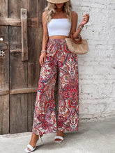 Load image into Gallery viewer, Women's Paisley Print Wide-Leg Pants – Boho Smocked Elastic Waist Tie-Up Flowy Trousers