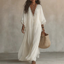 Load image into Gallery viewer, Women's Deep V-Neck Lace Trim Flared Sleeve Boho Maxi Dress