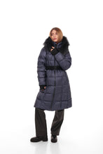 Load image into Gallery viewer, Cyrus Genuine Fur Trim Down Fill Coat in Navy
