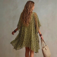 Load image into Gallery viewer, Women's V-Neck Leopard Print Chiffon Beach Cover-Up Dress