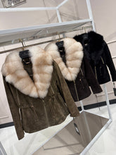Load image into Gallery viewer, Vivienne Genuine Suede Polar Fox Trim Coat in Olive