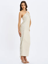 Load image into Gallery viewer, Quimera Almond Beaded Cape Halter Off-Shoulder Maxi Gown