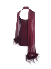 Load image into Gallery viewer, Tori Wine Red Pleated Mini Dress with Chiffon Scarf