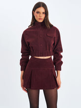 Load image into Gallery viewer, Faryn Mahogany Vegan Suede Pleated A-Line Mini Skirt