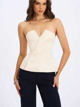 Load image into Gallery viewer, Yani Ivory Asymmetrical Lapel Sleeveless Peplum Top