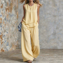 Load image into Gallery viewer, Women's Sleeveless Two-Piece Set – Solid Color Wide-Leg Pants & Top