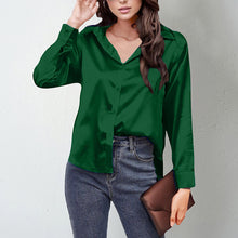 Load image into Gallery viewer, Women’s Satin Lapel Button-Down Blouse