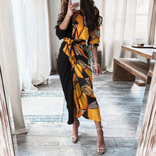 Load image into Gallery viewer, Mandotos European And American Print Long Sleeve Laceup Button Front Shirt Dress