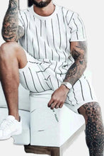 Load image into Gallery viewer, Men's Full Size Striped Casual Top and Shorts Summer Set Plus Size